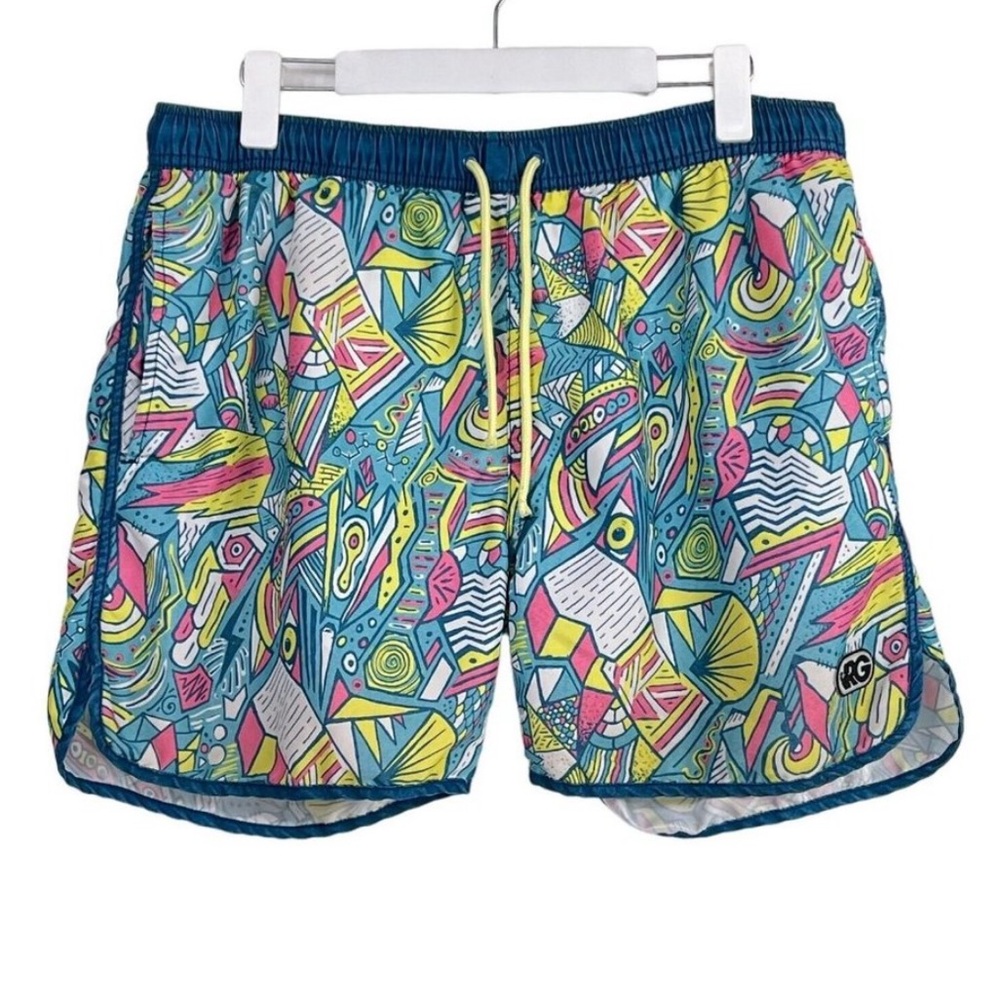Rowdy Gentleman Colorful Abstract Geometric Drawstring Lined Swim Trunks Medium
